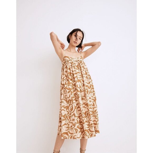 Madewell Linen Blend Cami Midi Tropicale Floral-sz Medium - Picture 1 of 12
